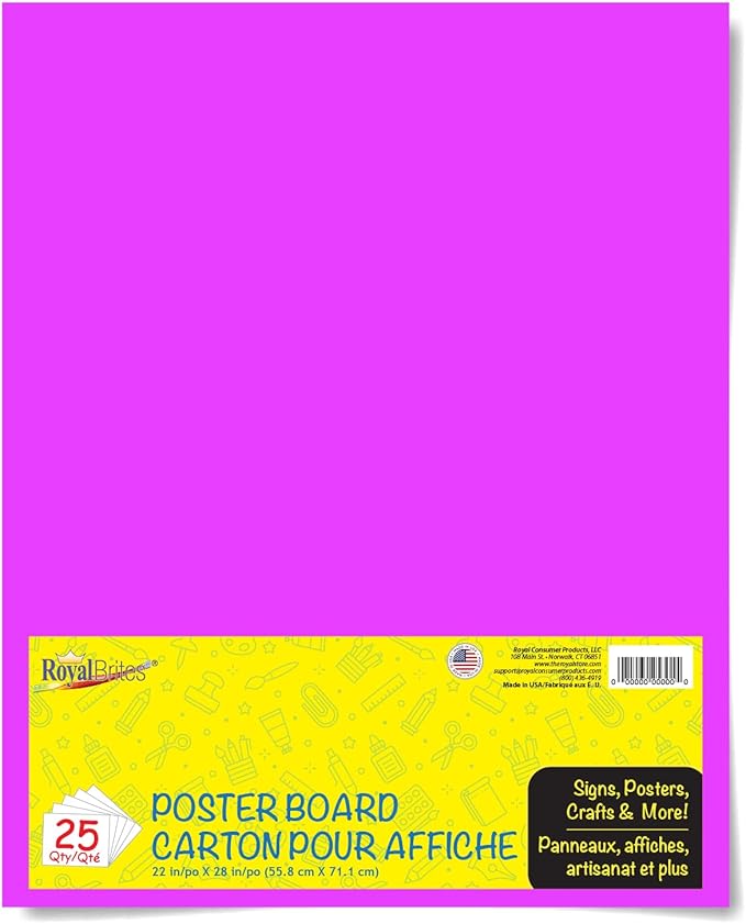 Fluorescent Pink Poster Board, Premium 2-Sided 22x28 Poster Board for School Projects, Arts & Crafts, Water & Fade Resistant Posterboard for Signs & Presentations, Large Poster Board 22x28”, 25 Count