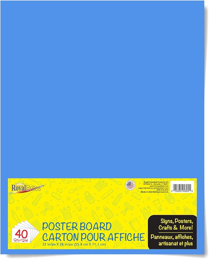 Blue Poster Board, Premium 2-Sided 22x28 Poster Board for School Projects, Arts & Crafts, Water & Fade Resistant Posterboard for Signs & Presentations, Large Poster Board 22x28”, 40 Count