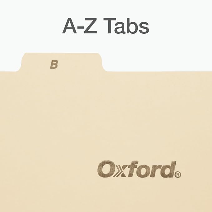 Oxford A-Z Card Guides, 5" x 8", 1/5-Cut Tabs, Manila, (B8525), 25 Count (Pack of 10)