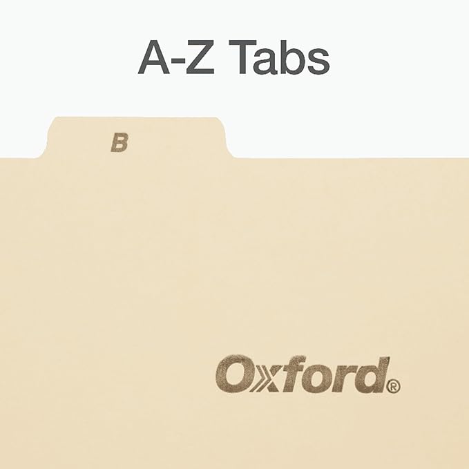 Oxford A-Z Card Guides, 5" x 8", 1/5-Cut Tabs, Manila, 25/Set (B8525)