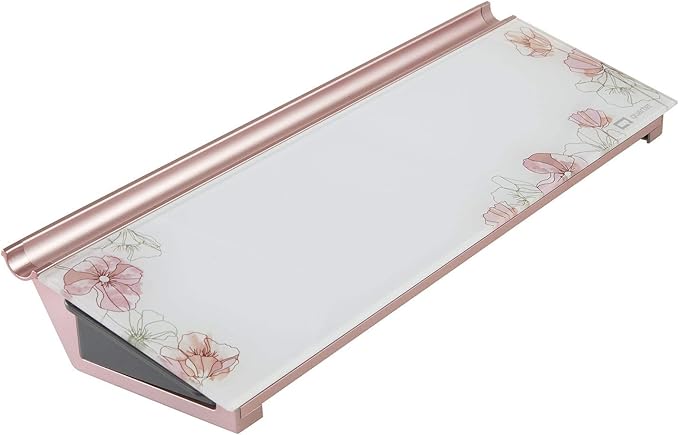 Quartet Glass Dry Erase White Board 18"W x 6"H, Compact Desktop Whiteboard with Storage Drawer, Floral (GDP186P)