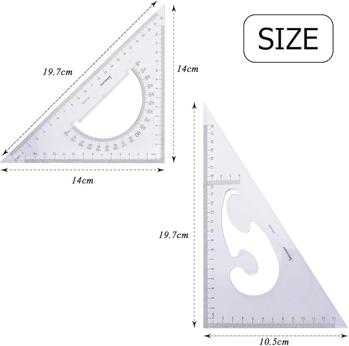 BronaGrand Large Triangle Ruler Square Set, 30/60 and 45/90 Degrees, Set of 2