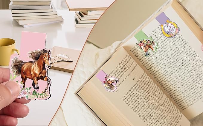 Flower Horse Magnetic Bookmarks - Irregular Shaped Horse Bookmark 6 Pack Magnet Animal Paper Markers Page Clip Set Children Women DIY Gifts for Reading Libros Book Office Classroom Supplies