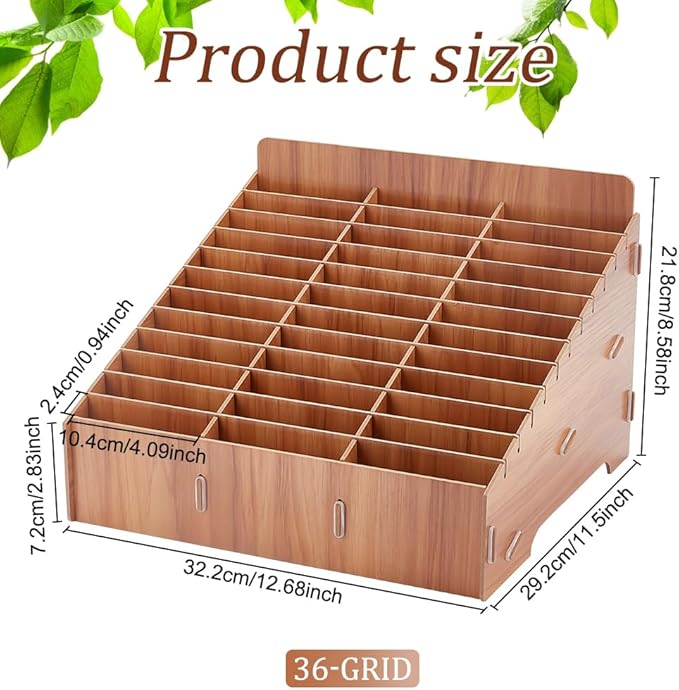 BENECREAT 36-Grid Wooden Cell Phone Storage Box, Mobile Phone Holder Organizer Creative Desktop Organizer for Office Meeting, School Classroom Supplies, Dark Goldenrod