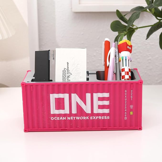 Desk Organizer Office Supplies Multi-function Shipping Container Storage Box Pen/Pencil,Business Name Cards Remote Control Holder Gray, Pen and Pencil Shipping Container Style Holders (Pink)
