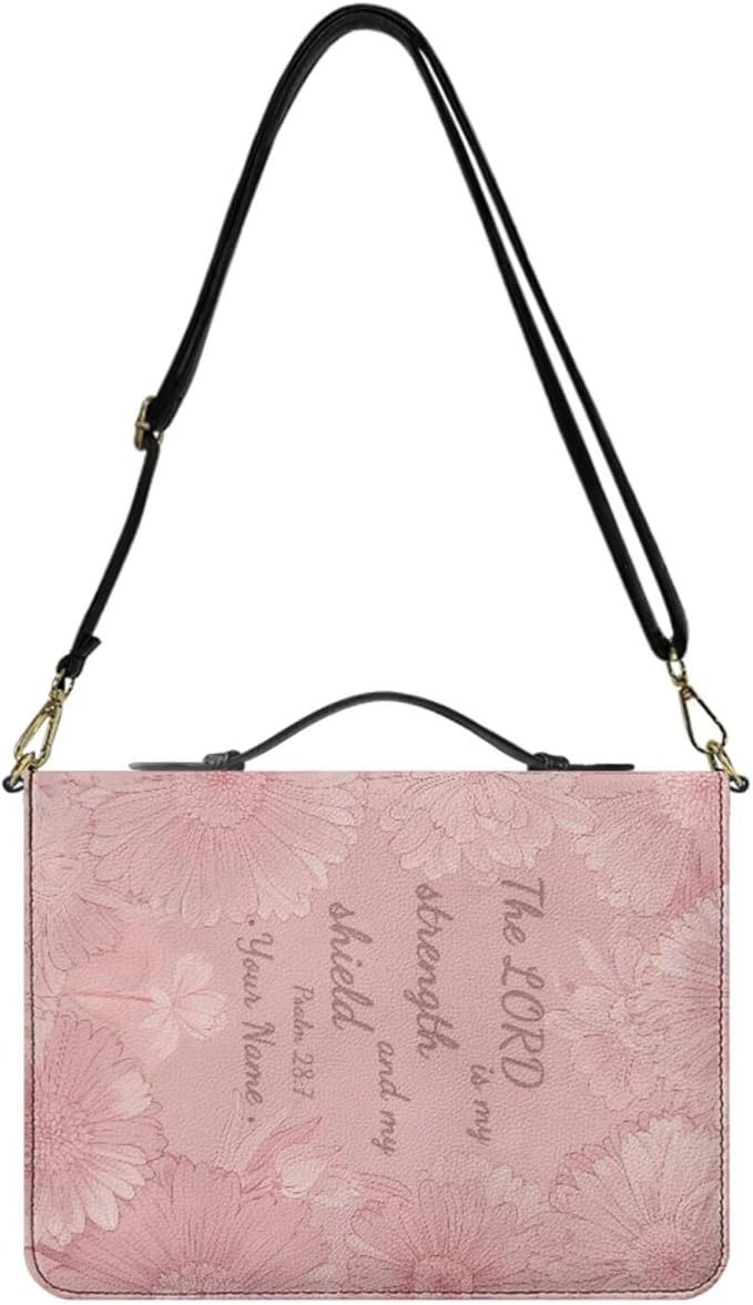 Custom Bible Case for Women, Personalized Bible Covers with Name, Psalm 28:7 Print PU Leather Bible Holder with Strap Handle Inner Pockets and Pen Loop, Biblia Accessories Women