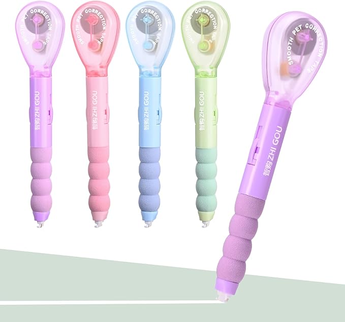 Temiary 4 Pcs White Correction Tape Pen, 19.69 ft Smooth Pull Out Tape Pens, Instantly Dry, Easy to Use Applicator for School Office Supplies (Multicolor)