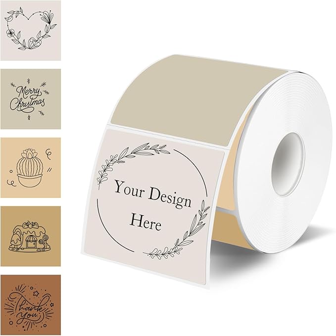 Square Thermal Labels Stickers 2" x 2", Self-Adhesive Waterproof Square Direct Thermal Labels Stickers, Perforation Line Design- 300 Sheets/Autumn Colors