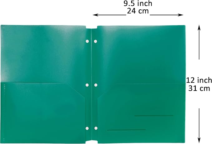 Youngever 6 Pack Heavy Duty Plastic Two Pocket Folders, Binder Dividers with Pocket, 3 Hole Punch Folder with Notches, Binder Folders (Green)