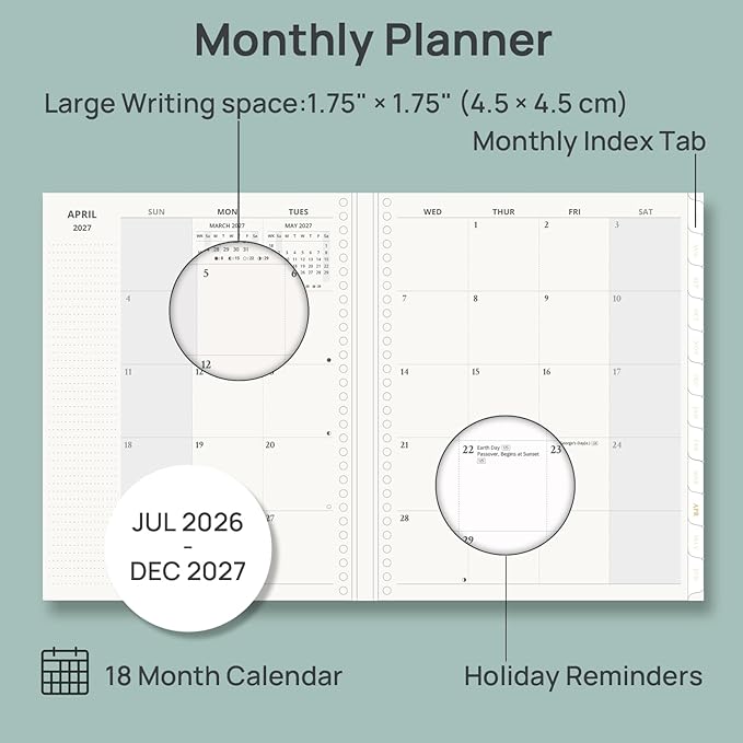 POPRUN 2026-2027 Monthly Planner, 18 Month Calendar (July 2026-Dec 2027), 7.5" x 9.5" B5 Spiral Hardcover Organizer with Dotted Note Pages, Professional Appointment Book for Business Office, Students & Teachers - Burgundy