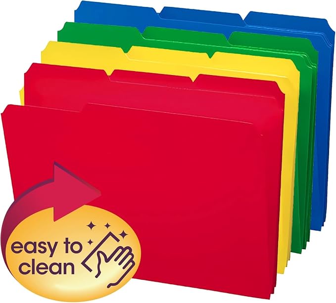 Smead Poly File Folder, 1/3-Cut Tab Letter Size, Assorted Primary Colors, 48 per Pack (10505)