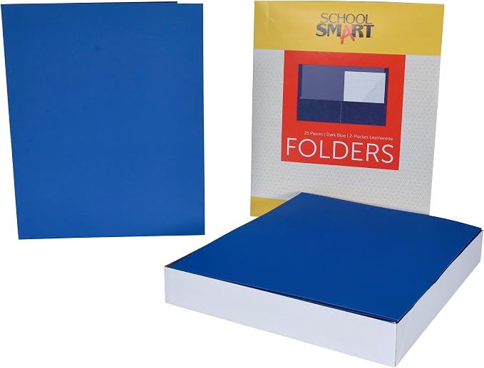 School Smart 2-Pocket Folders, Dark Blue, Pack of 25