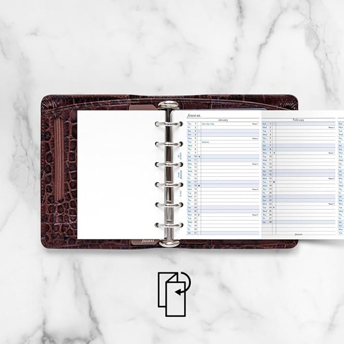 Filofax Calendar Diary Refill, Pocket Size, Vertical Year Planner, White Paper, English, 2026 (C68202-26)