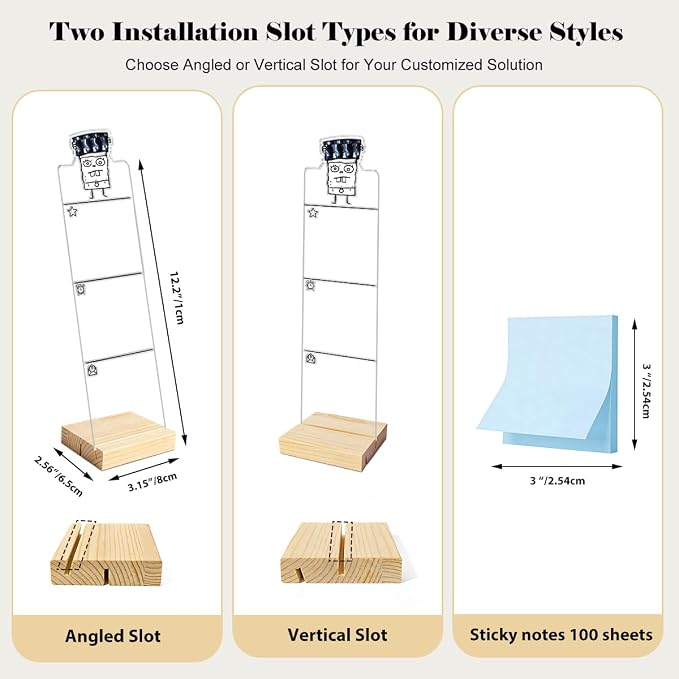 Monitor Memo Board Computer Monitor Memo Board Sticky Note Organizer MRI Acrylic Desk Accessories Removable Wooden Base Set Sticky Notes 100 Sheets 11.8×3.1 inches
