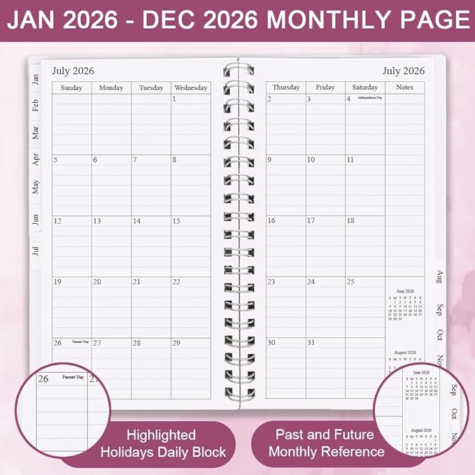 2026 Pocket Planner/Calendar - A6 Weekly & Monthly Organizer Notebook & Journal to Track Goals, Easy to Organize Your Daily Life, Medium 3.75" x 6.75", Pink