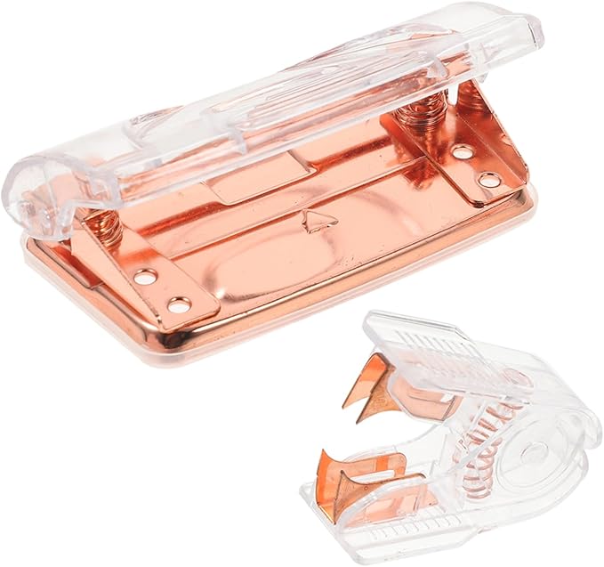 TEHAUX 2sets Office Accessories Portable Staple Remover Hole Puncher Kit Rose Gold for Efficient Document Management and Organization