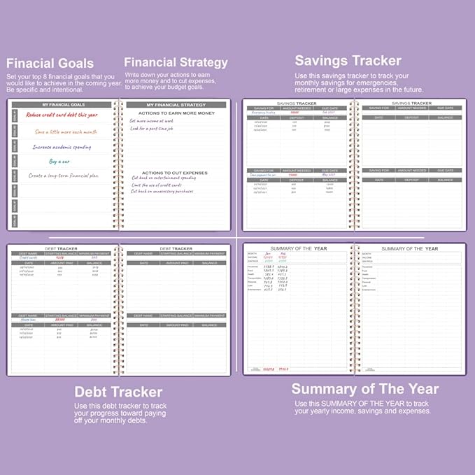 Budget Planner - 8" x 9.5" Monthly Budget Book with Expense Tracker Notebook, 2026 Budgeting Book and Financial Planner to Control Your Money. Large Size, PU Leather, Purple