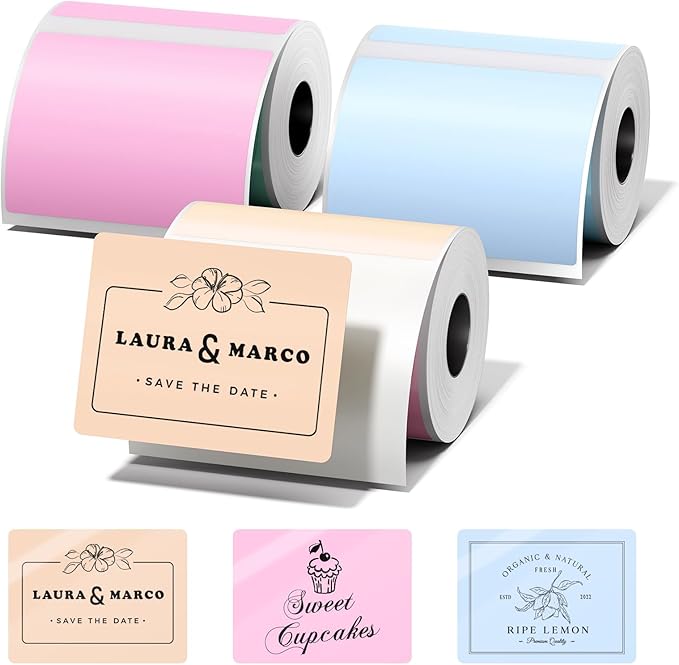 M110 Thermal Labels- 3 Color Thermal Stickers Compatible with M110/M100/M220/M250 Label Printer,1.57"*1.18"(40x30mm), 230 Labels/Roll, 3 Rolls Thermal Paper for DIY, Logo, Thanks, Khaki/Pink/Blue