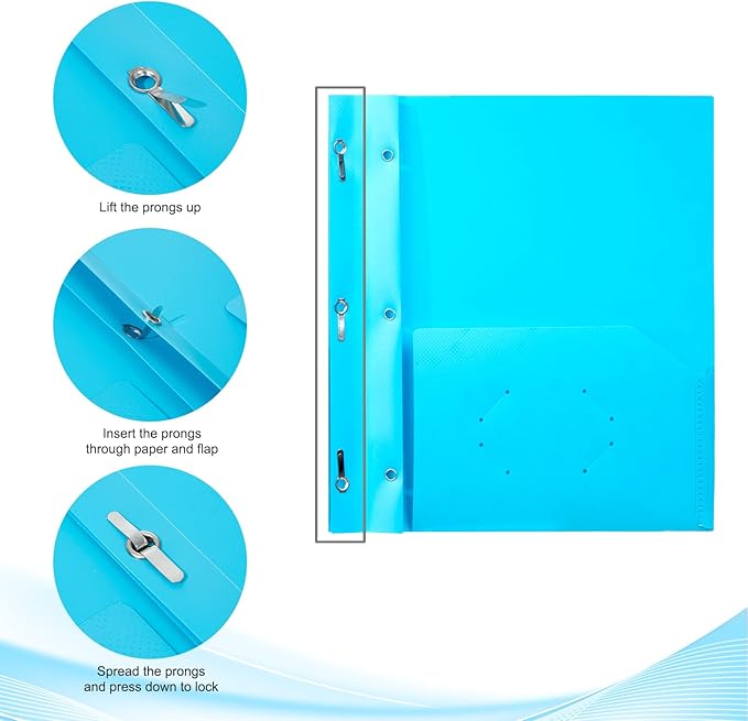 ViVin Plastic Folders with Pockets and Prongs,6 Pack,Heavy Duty 2-Pocket File Folder with 3 Fasteners,Fits Letter Size Paper,for School Home and Office(Bright Blue)