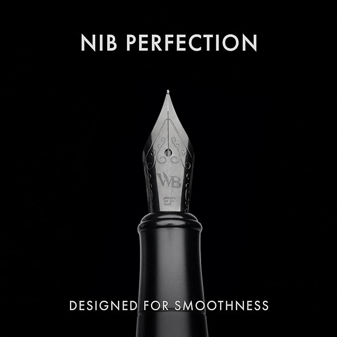 Wordsworth & Black Fountain Pen Set, 18K Gilded Extra Fine Nib, Includes 24 Pack Ink Cartridges, A Refill Converter & Gift Pouch, Calligraphy, [All Black], Perfect for Men & Women