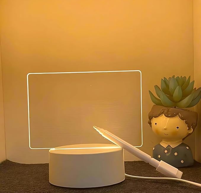 LED Horizontal Message Board Light, Acrylic Writing Display Lamp with Stand, White (Horizontal)