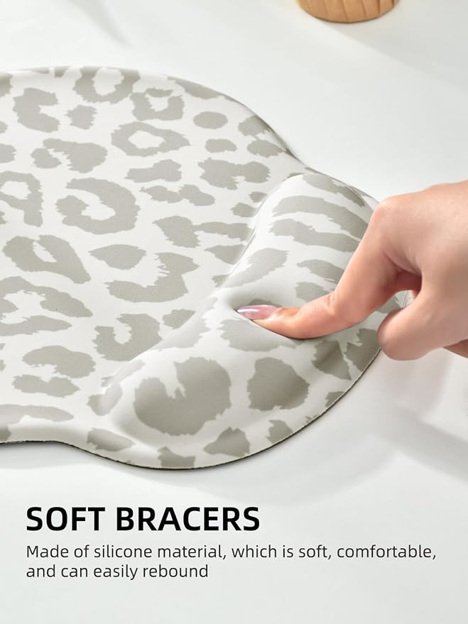 Leopard Mouse Pad Wrist Support Wrist Rest, Ergonomic Mouse Pad with Non-Slip Base for Office Gaming Working Computers,Desk Accessories Pain Relief Mouse Mat for Home&Game Decor, Beige