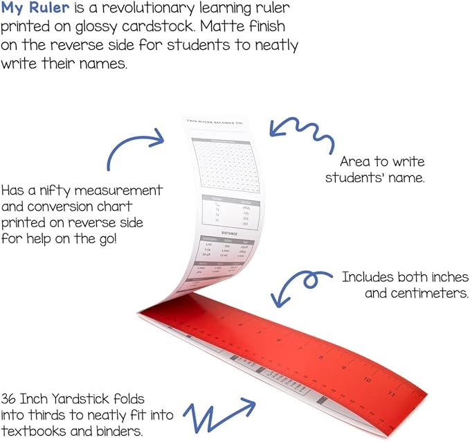 Hygloss Paper Ruler - 36" Bulk Yardsticks for Classroom, STEM, Easy-to-Read Numbers, Bold Color Cardstock, 8 Pack