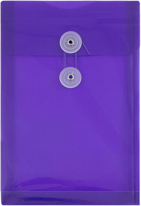 JAM PAPER Plastic Envelopes with Button & String Tie Closure - 6 1/4 x 9 1/4 - Purple - 12/Pack