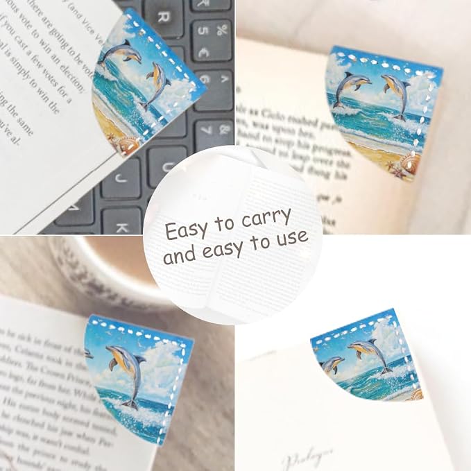 2PCS PU Leather Bookmarks 3.5x3.5 Inch Dolphin Ocean Design | PU leather bookmarks with dolphin ocean design for novels, journals, planners, students, teachers and book lovers.