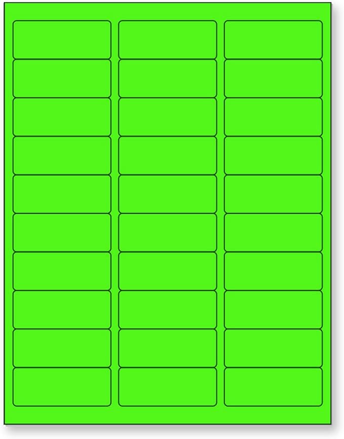 NextDayLabels - 8-1/2 x 11 Neon Color High Light Fluorescent Labels for Laser & Inkjet Printer (Green Fluorescent, 1" x 2-5/8" - 30 Per Page | 750 Labels)