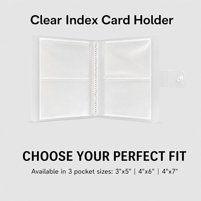 3x5 Index Card Holder Organizer - Clear Card Binder for Flash Card, Note Card Storage, 50 Sheets Plastic Sleeves Indexcard Booklet Folder, Stores Up to 200 Cards