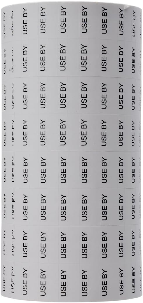 Black Print on White"USE BY" Pricing Labels to fit Monarch 1136 Pricers. 8 Rolls with 1 Free Ink Roller.