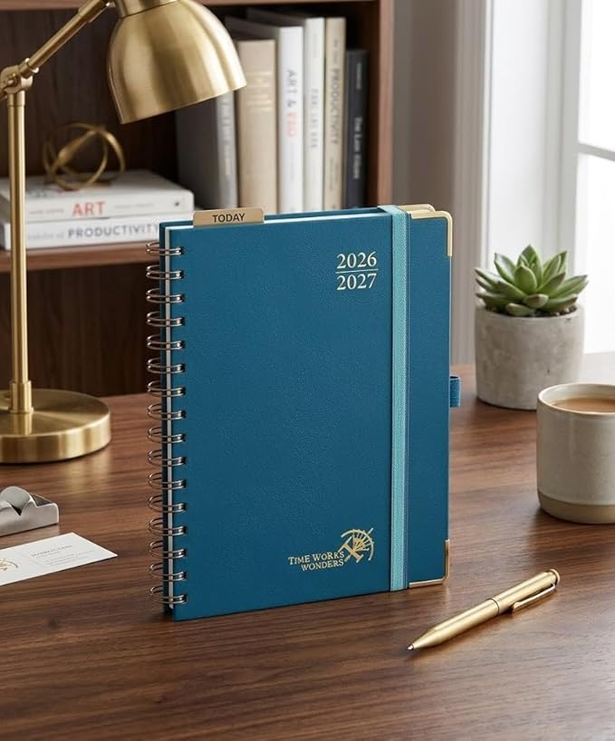 POPRUN 2026-2027 Academic Year Weekly and Monthly Planner Calendar,Jul 2026 - Jun 2027，6.25" x 8.5",Daily Agenda Book & Appointment Book with Hourly Schedule, Tabs, Hardcover, School and Office Supplies - Night Sky Navy Blue