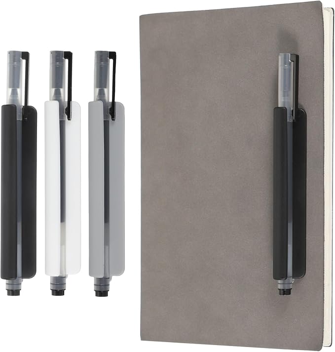 PATIKIL 3 Pcs Adhesive Pencil Holders, 105mm Long Universal Pencil Clip Silicone Pen Holder Office Pen Organizer for Desk Wall Clipboard Notebook Tablet Case Stylus, Black/White/Grey