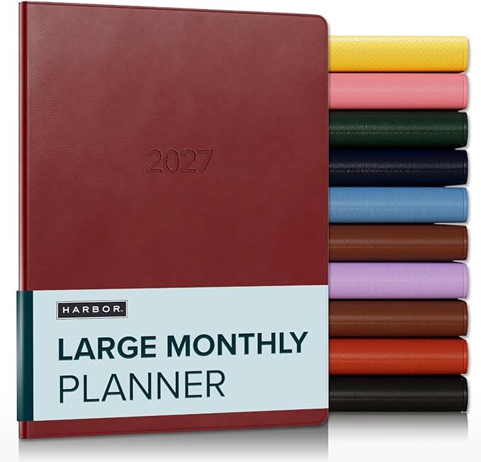 Harbor Large Monthly Planner 2027, Calendar Planner and Notebook, Durable Faux Leather, 14 Months, 96 Pages, Softcover & Lightweight - Cambridge Red - 9.75x7.5"