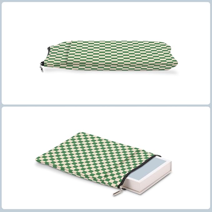 Green Plaid Book Lovers Gifts Book Sleeve Vintage Checkered Waterproof Book Cover Book Pouch Book Protector with Front Pocket Book Club Christmas Birthday Gifts for Women Girl Reader Book Accessories