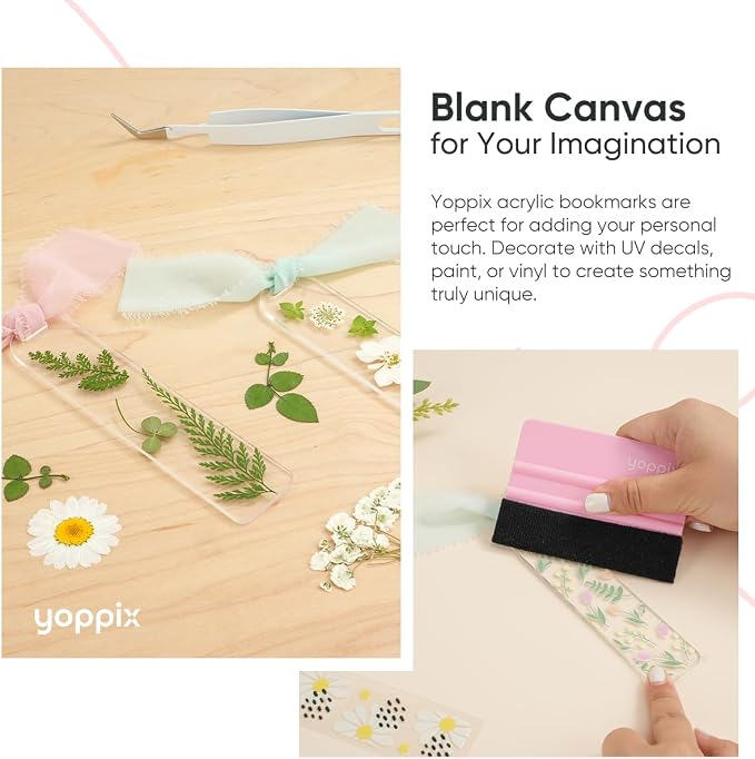 YOPPIX 60 Pieces Acrylic Bookmark Blanks- 2mm Thicken Clear Acrylic Bookmarks with 60 Pcs Ribbon for Reading Lovers DIY Crafts Presents, Graduation Back to School Presents