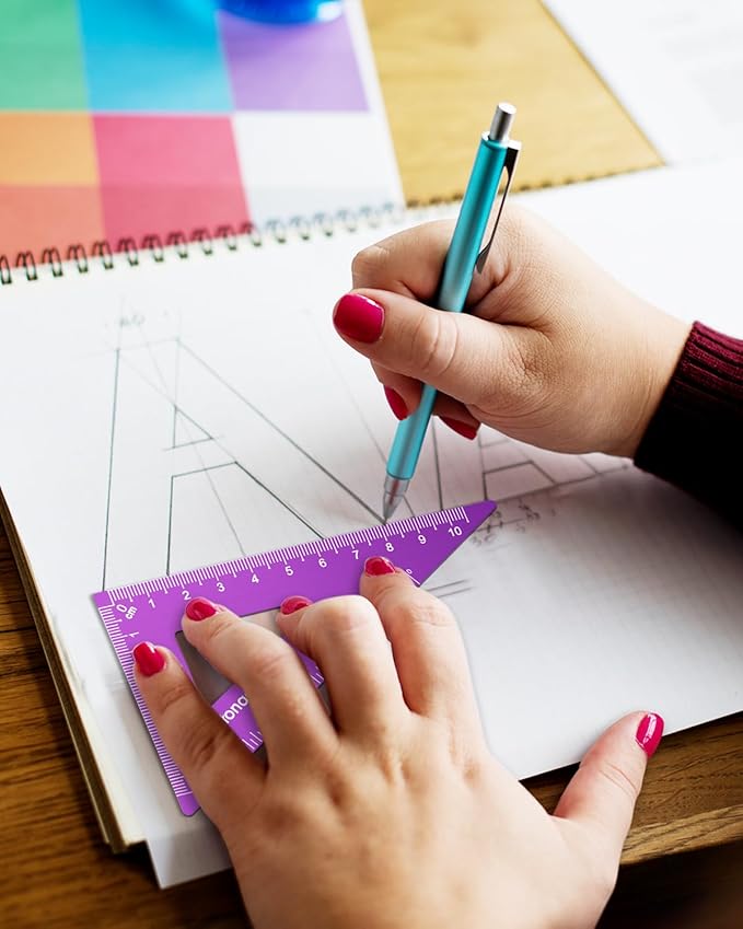 Honagu Aluminum Alloy Triangular Ruler Set, 4 Pieces, 20cm/7.87inches, Purple