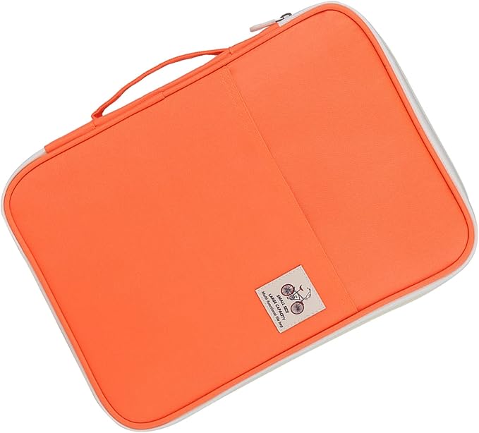 Leather File Folder A4 Document Bag File Folder A4 Portfolio Organizer Computer Notebook Zippered Case (Orange)