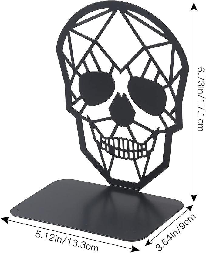 3 Pairs Metal Skull Design Bookend Black Book Ends, Heavy-Duty Bookends for Shelves, Black Skull Book Ends for Heavy Books, Book Shelf Holder Home Office Decorative Desktop Organizer
