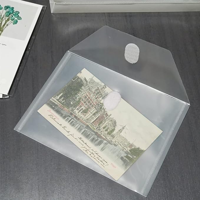 Anseal 24 Pack 5 x 7 Coupon Receipt Check Holder, Small Clear Plastic Envelope with Hoop & Loop Closure, Stamp and Die Storage Pockets for Cutting Dies Stencil Stamp Crafts