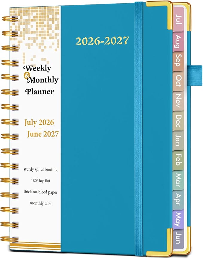 Academic Planner 2026-2027, Hardcover Weekly and Monthly Calendar Planner from July 2026 - June 2027, Daily Agenda Planners with Tabs, College School Organizer for Student Teacher, A5 (6.1" x 8.2"), Sky Blue