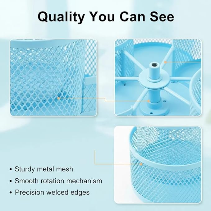 Grid Desktop Storage Box, 7-Compartment Individual Storage Boxes, Rotatable, Metal Material, 6.89 inches wide, 3.94 inches high (Blue)