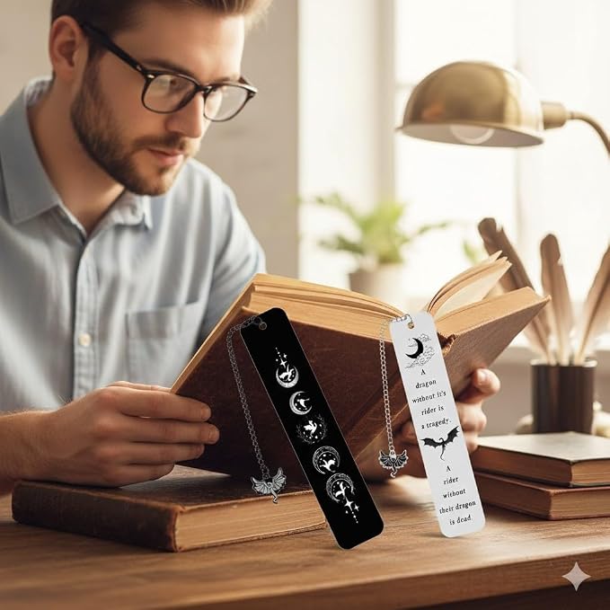 Fantasy Dragon Bookmark Set 2.0,Fourth Wing Metal Bookmarks,Cool Book Mark for Book Lovers Writers Readers Teens Men Women Adults (Black & Sliver)