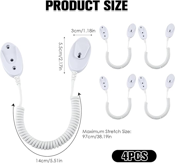 Magnetic Remote Leash Control Holder with Security Cable, Retractable Tidy Anti-lost Rope Organizer Easy Installation Stable Suitable for Projector TV Fan and Air Conditioner Remotes (4Pcs White, S)