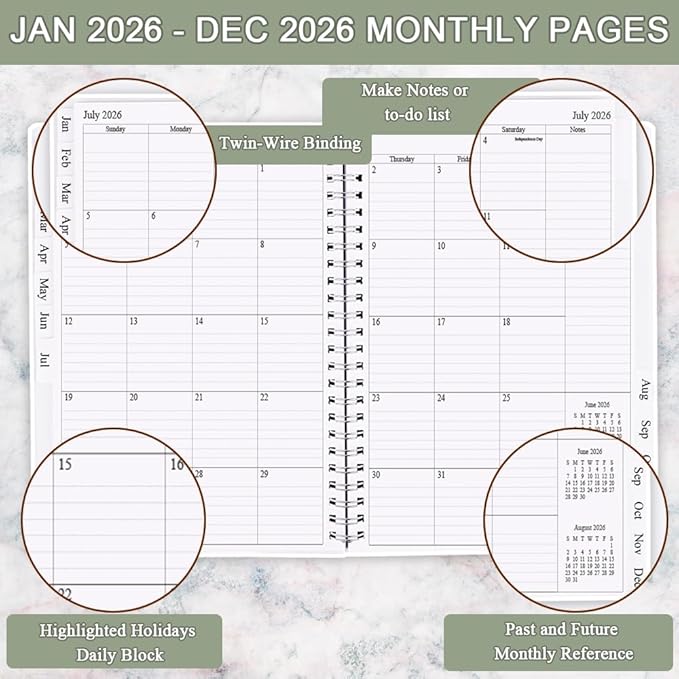 2026 Planner - Planner 2026 from January 2026 - December 2026, Monthly and Weekly Calender with 12 Tabs, 8.5" x 11", Green