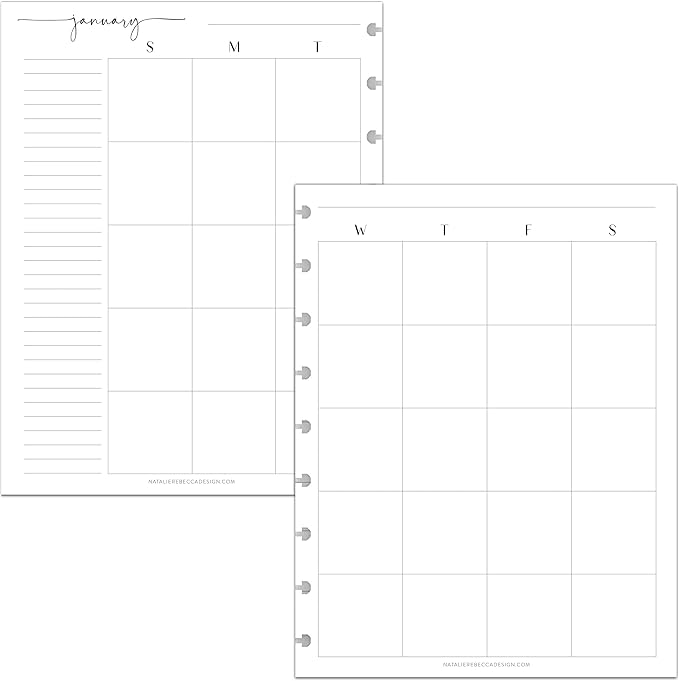 BetterNote Monthly Undated Calendar Refill for Disc Notebooks, Fits Levenger Circa, Happy Planner, Staples Arc, TUL, InkWell Press, IWP, MAMBI (9-Disc, 7"x9.25", Modern)