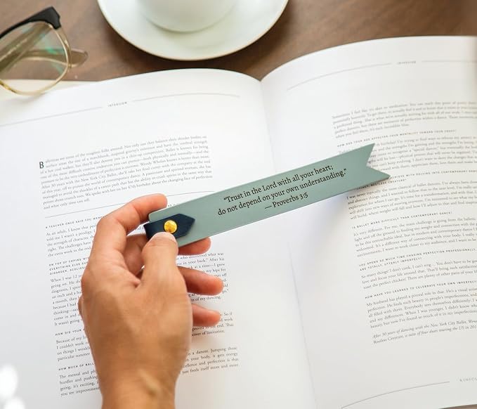 Engraved Leather Bookmark in Blue - Proberbs 3:5 Proverbs Scripture Bookmark, Religious Gift for Bible Study, Baptism, First Communion