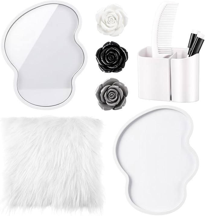 Sabary 10 Pcs Locker Accessories Kit Locker Decorations Supplies Including Magnetic Whiteboard Mirror Organizer Markers Rug Cute Flower Magnets and Comb for Office Back to School Essentials(White)