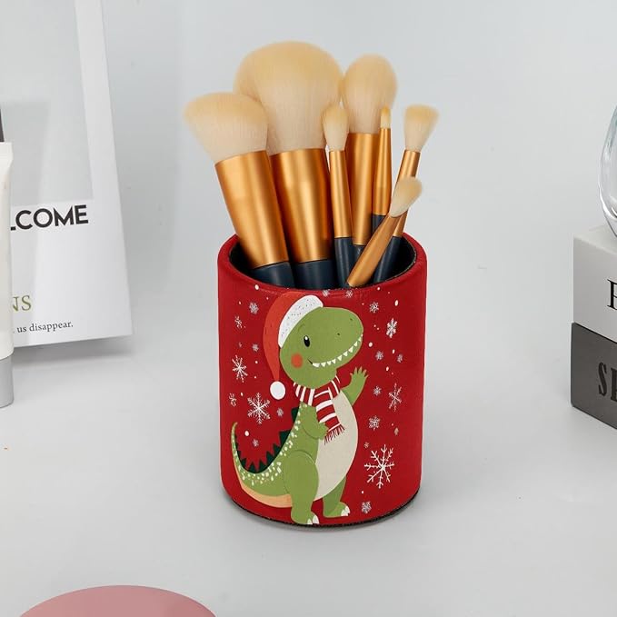 Christmas Dragon Pen Holder Pencil Organizer Cute Pencil Cup Desk Decor Makeup Brush Holder PU Multifunctional Office Supplies for Home Classroom School